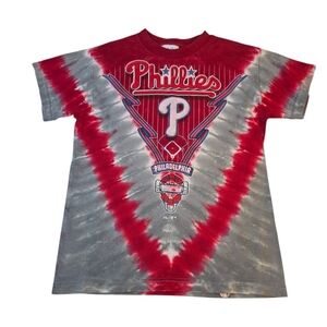 Vintage Philadelphia Phillies  Red & Gray Tie-Dye Kids Tee